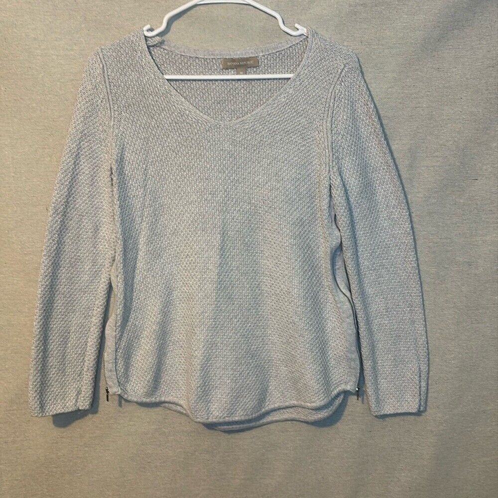 Banana Republic Womens Sweater Light Gray Medium Knit Long Sleeve Zipper Sides‎